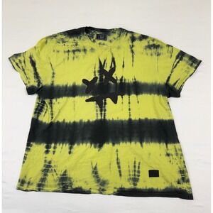 SikSilk Steve Aoki Mens Tie Dye Graphic T-Shirt Neon Yellow Black Streetwear XL